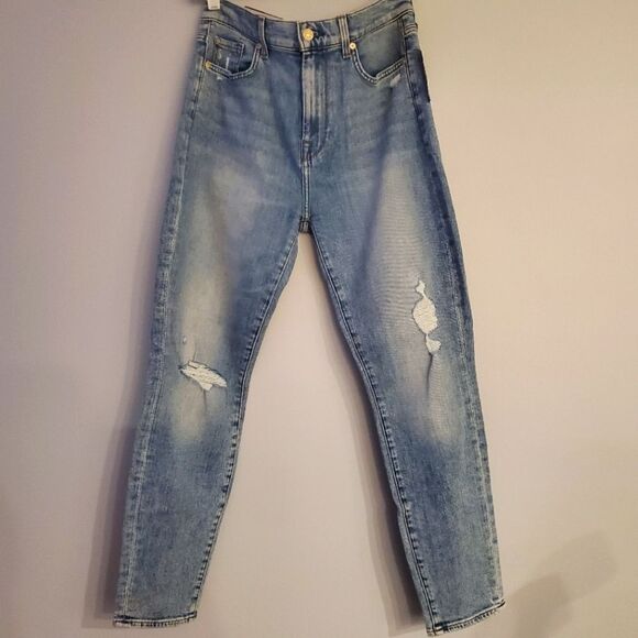 7 for all mankind High Waist Ankle Skinny Destroy Jeans Size 28 - Picture 4 of 8